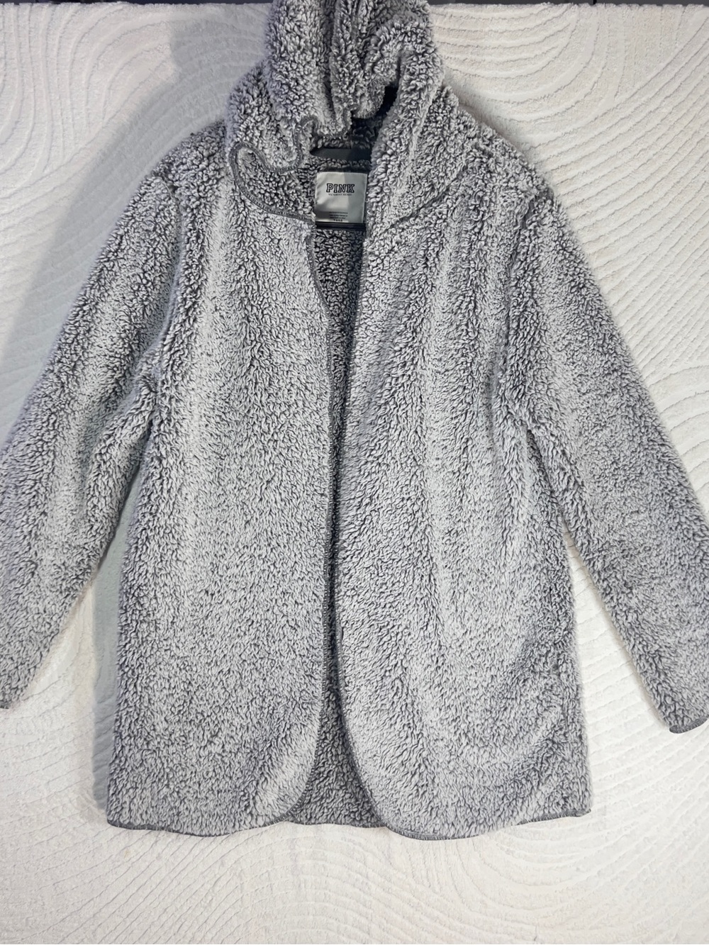 PINK Victoria's Secret Women’s Sherpa Hooded Coat in Light Gray Size XS